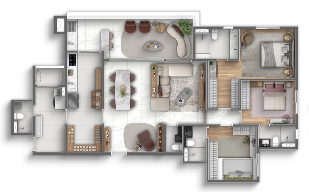Planta de 152 m² com 3 suítes e sala ampliada