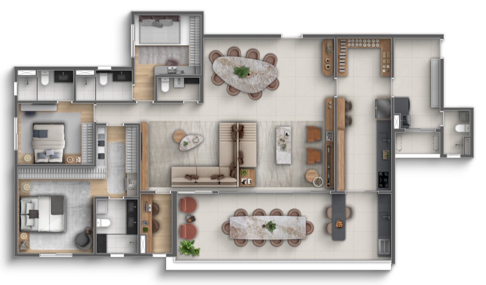 Planta de 202 m² com 3 suítes, sala ampliada e home office