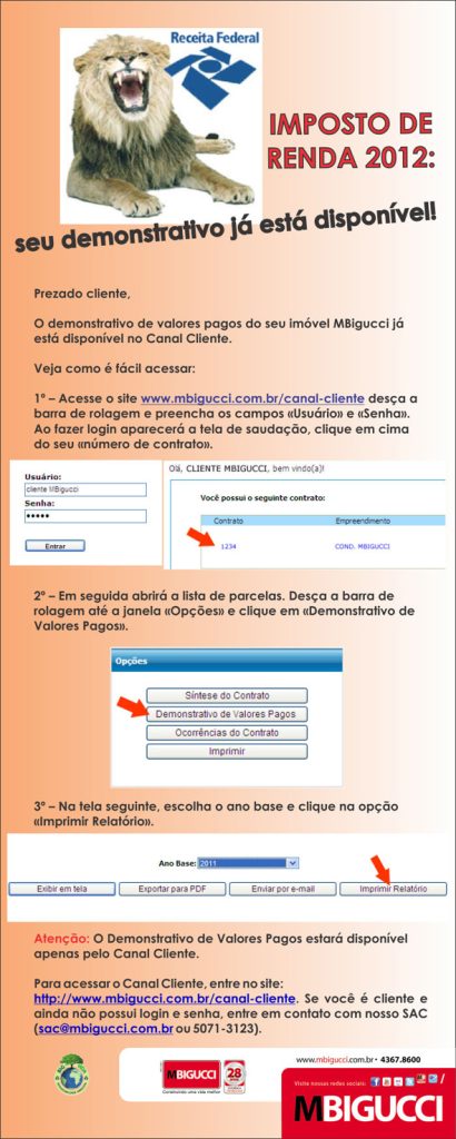 Atenção clientes da MBigucci – Imposto de Renda 2012
