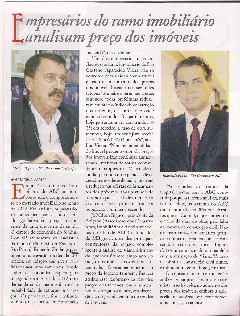 Milton Bigucci analisa comportamento do mercado imobiliário ao longo de 2012