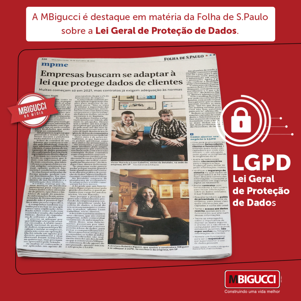 MBigucci é destaque em matéria da Folha de S.Paulo sobre a Lei Geral de Proteção de Dados.