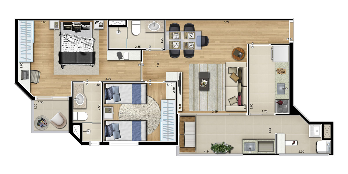 Planta 68m² — Wish Residence MBigucci