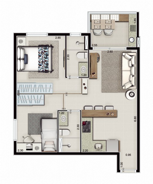 Planta 54m² — Unique MBigucci