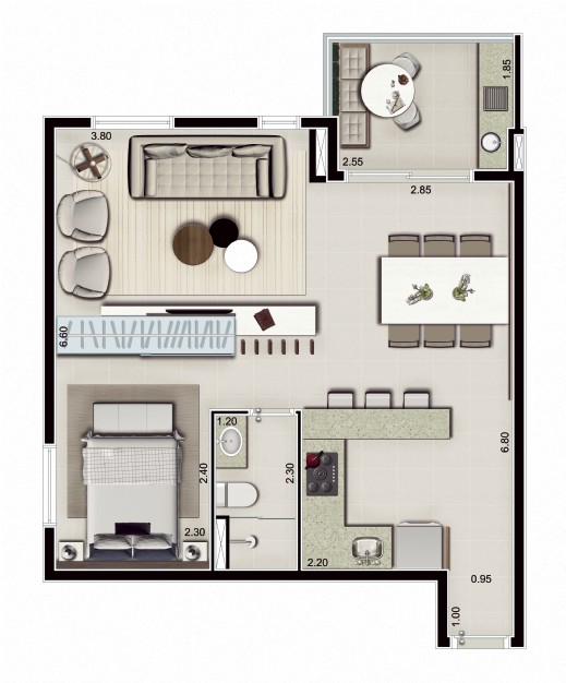 Planta 54m² — Unique MBigucci