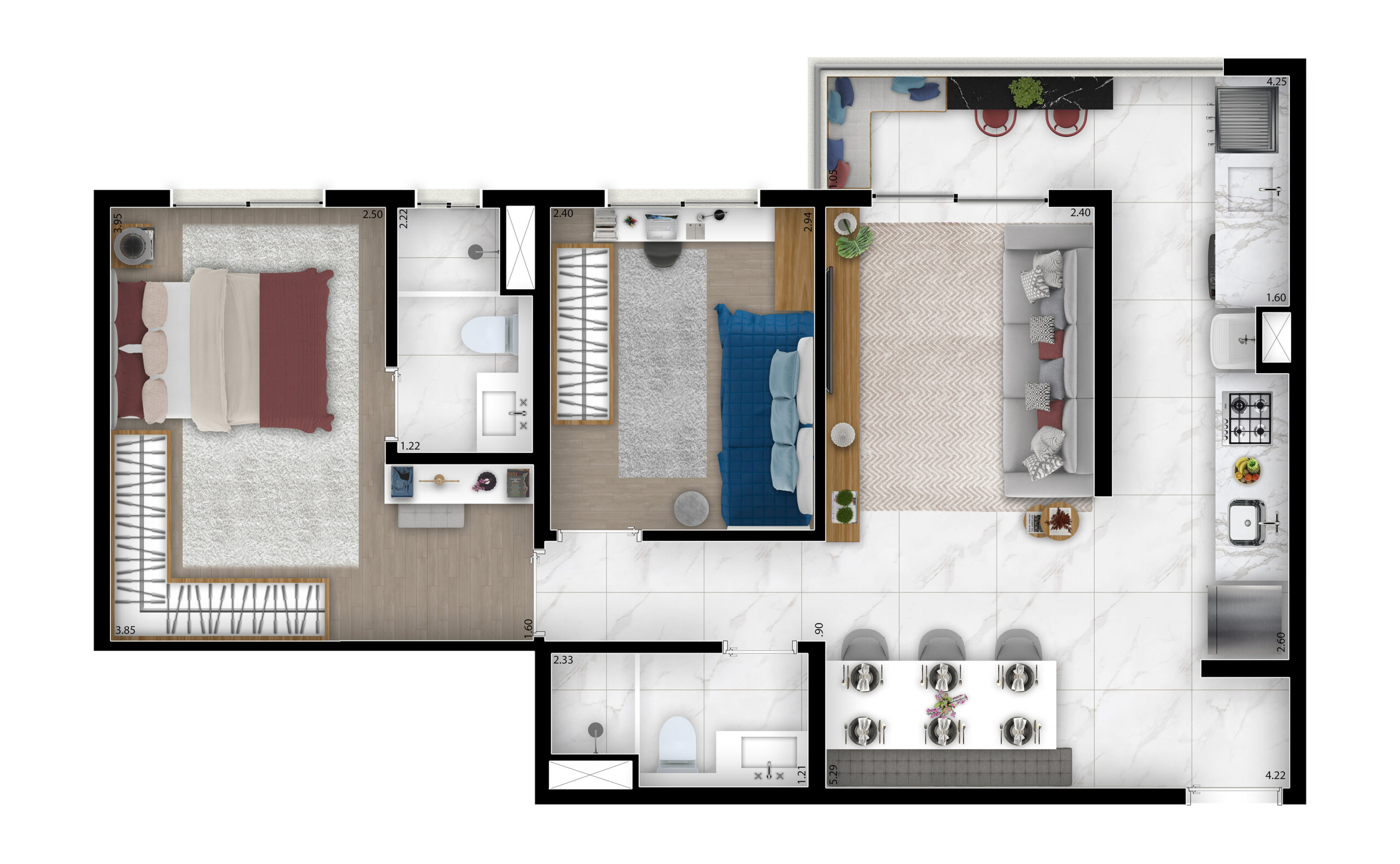 Planta 61m² — Alameda MBigucci