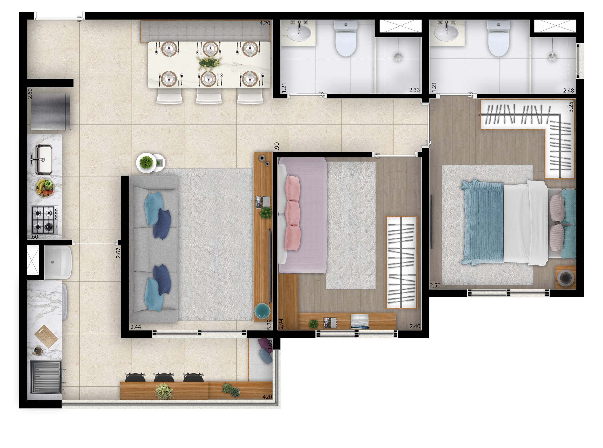 Planta 56m² — Alameda MBigucci