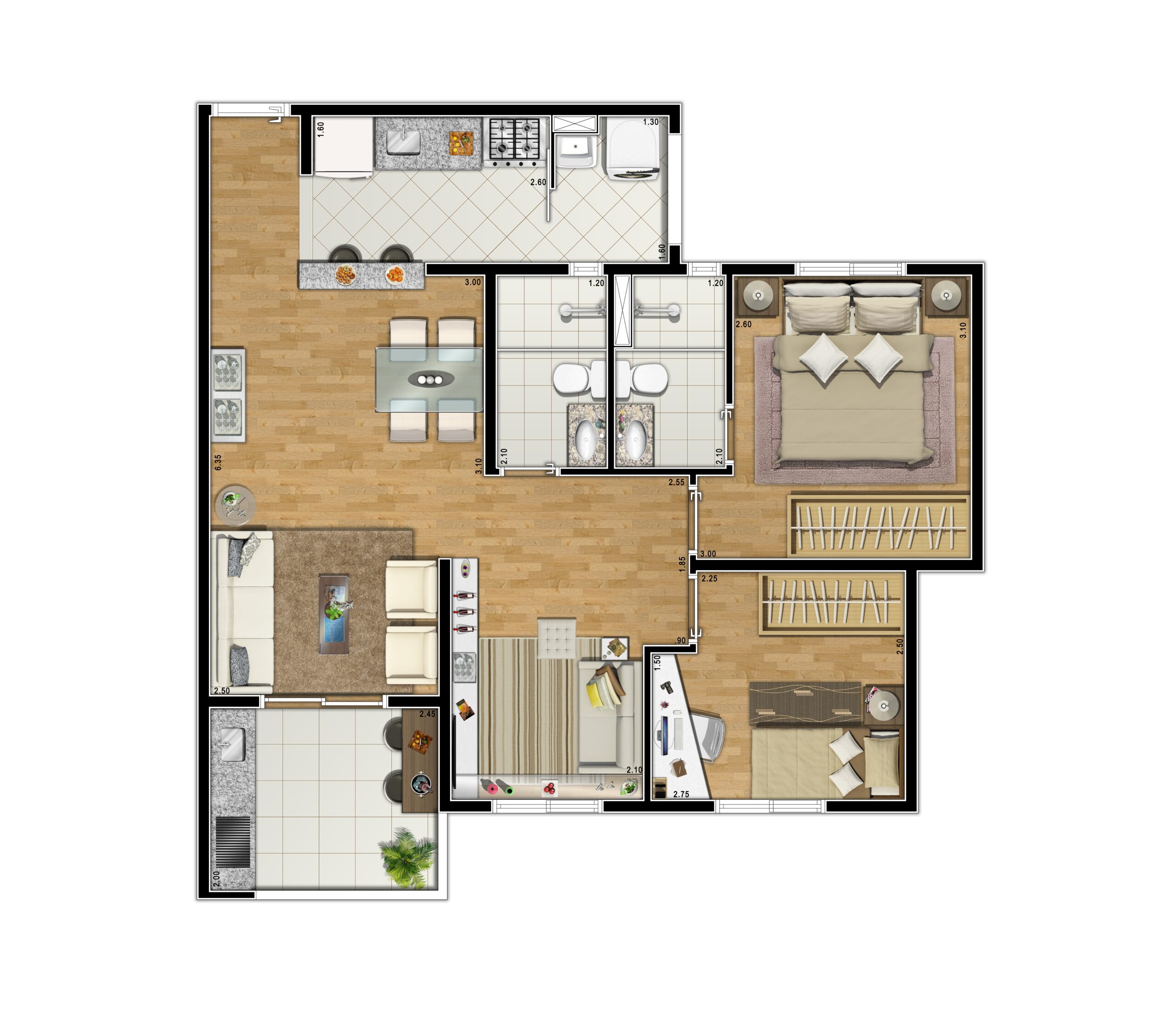 2 dorms + sala ampliada | 61m²