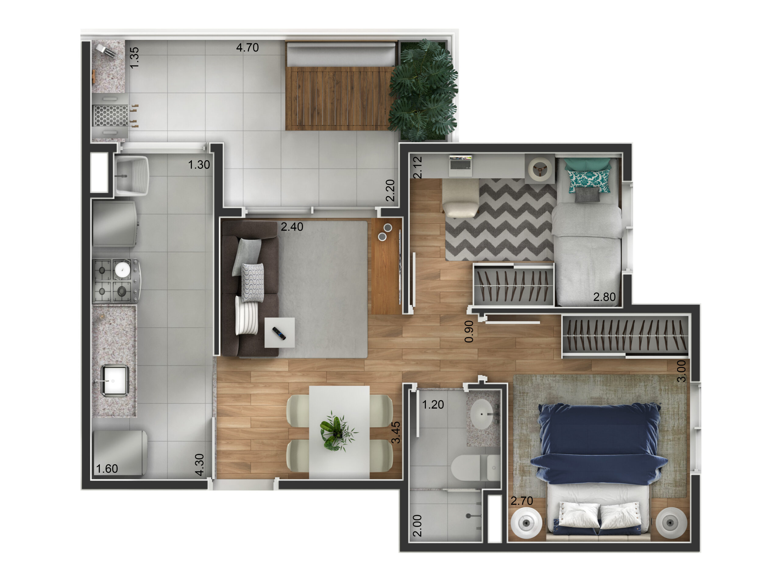 Planta 46m² — Easy São Vicente