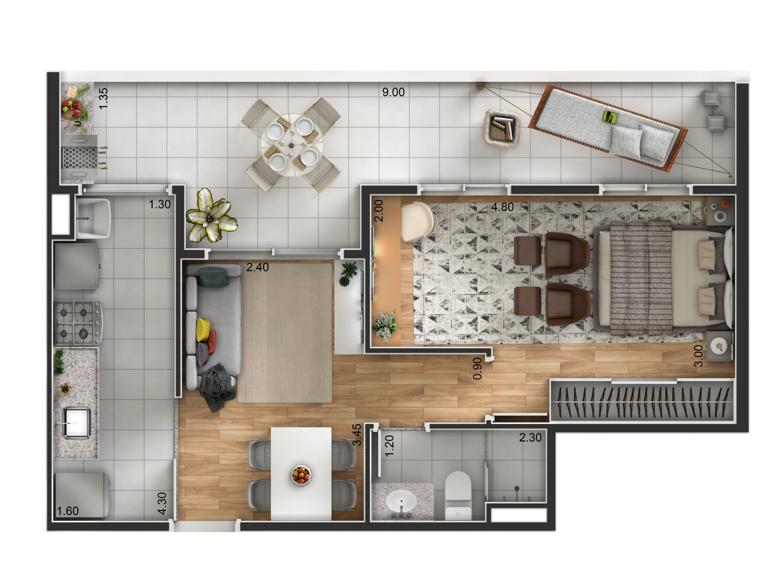 Planta 53m² — Easy São Vicente