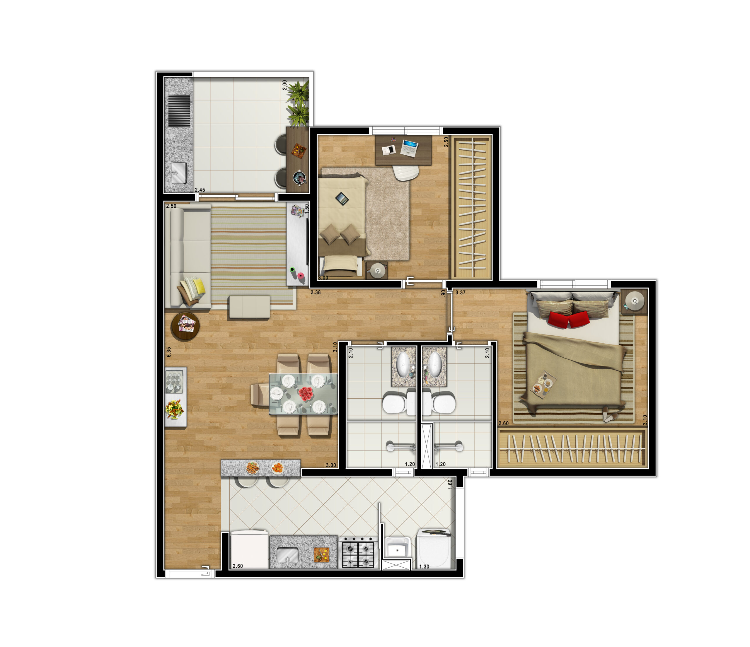 2 dorms (suíte) | 56m²