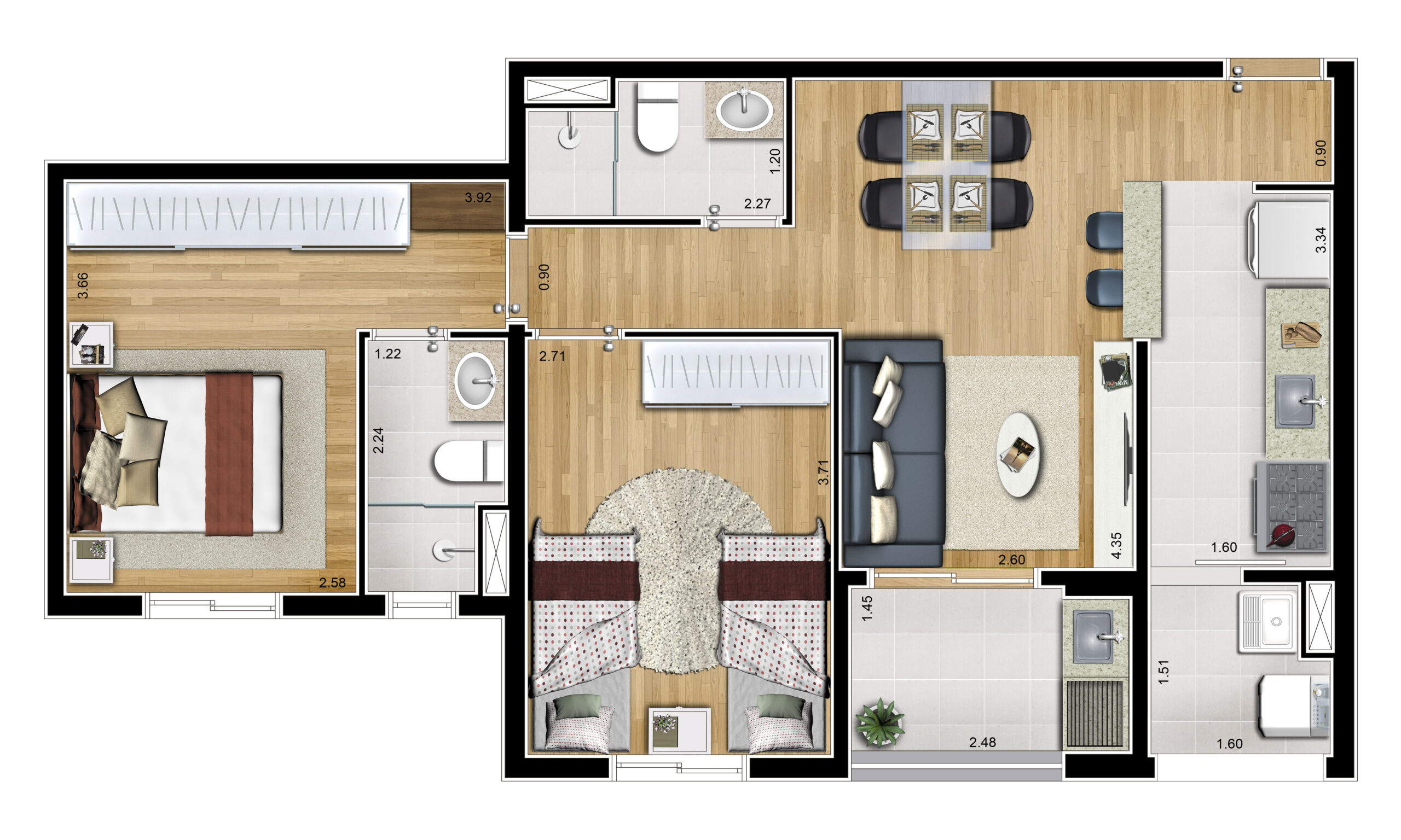 Planta 65m² — Marco Zero Premier & Prime