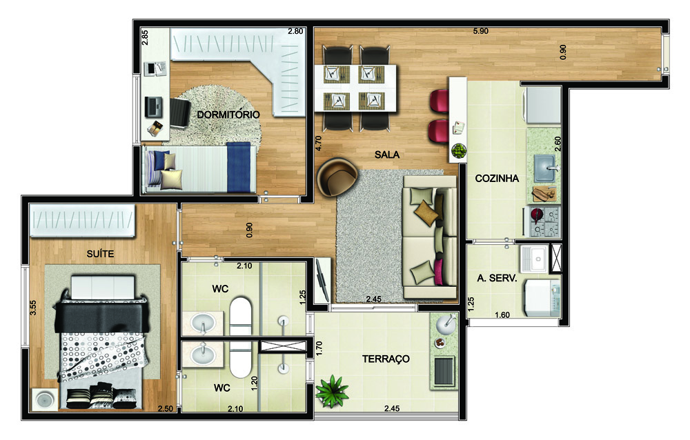 Planta 56m² — Olimpic MBigucci