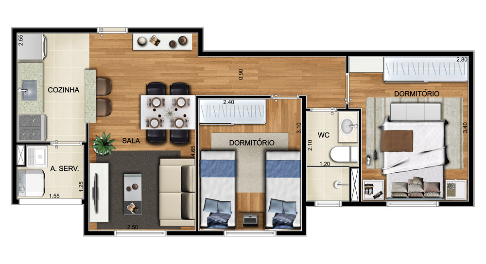 Planta 46m² — Olimpic MBigucci