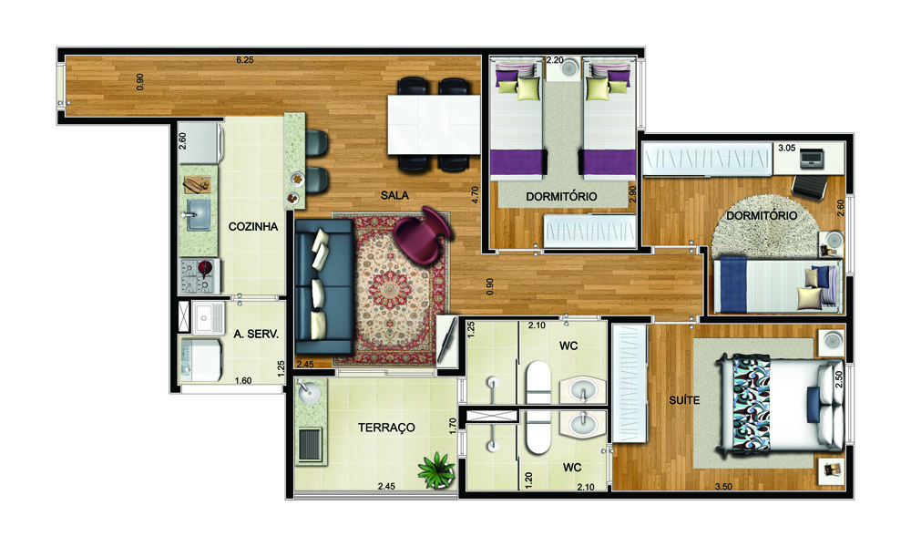 Planta 65m² — Olimpic MBigucci
