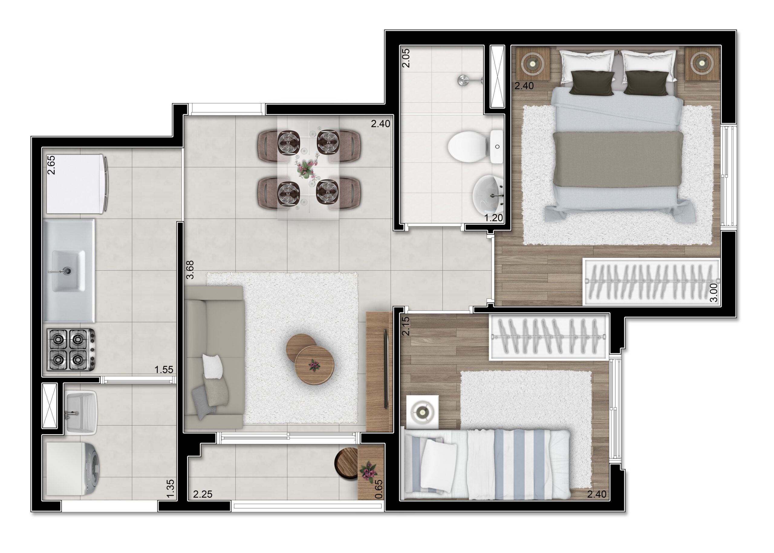 Planta 37m² — Alvorada MBigucci