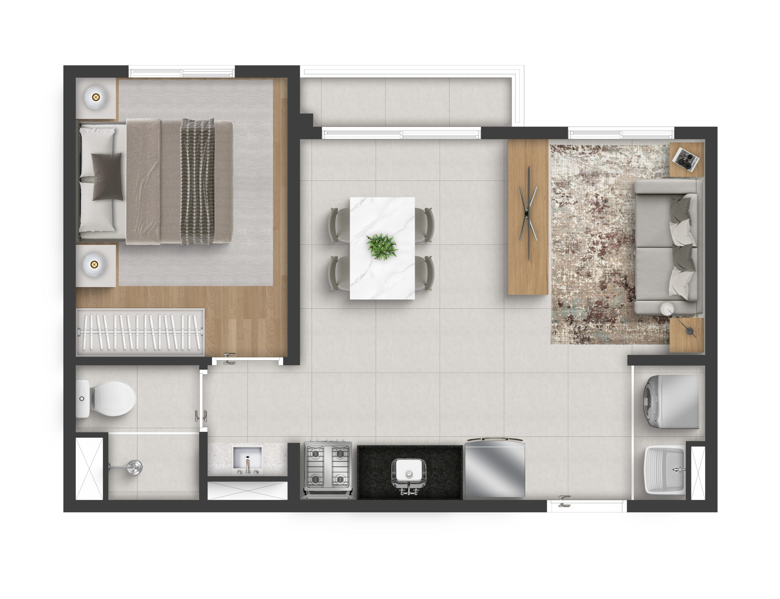 Planta Easy Jaçanã, 1 dormitório ampliado, 35m²