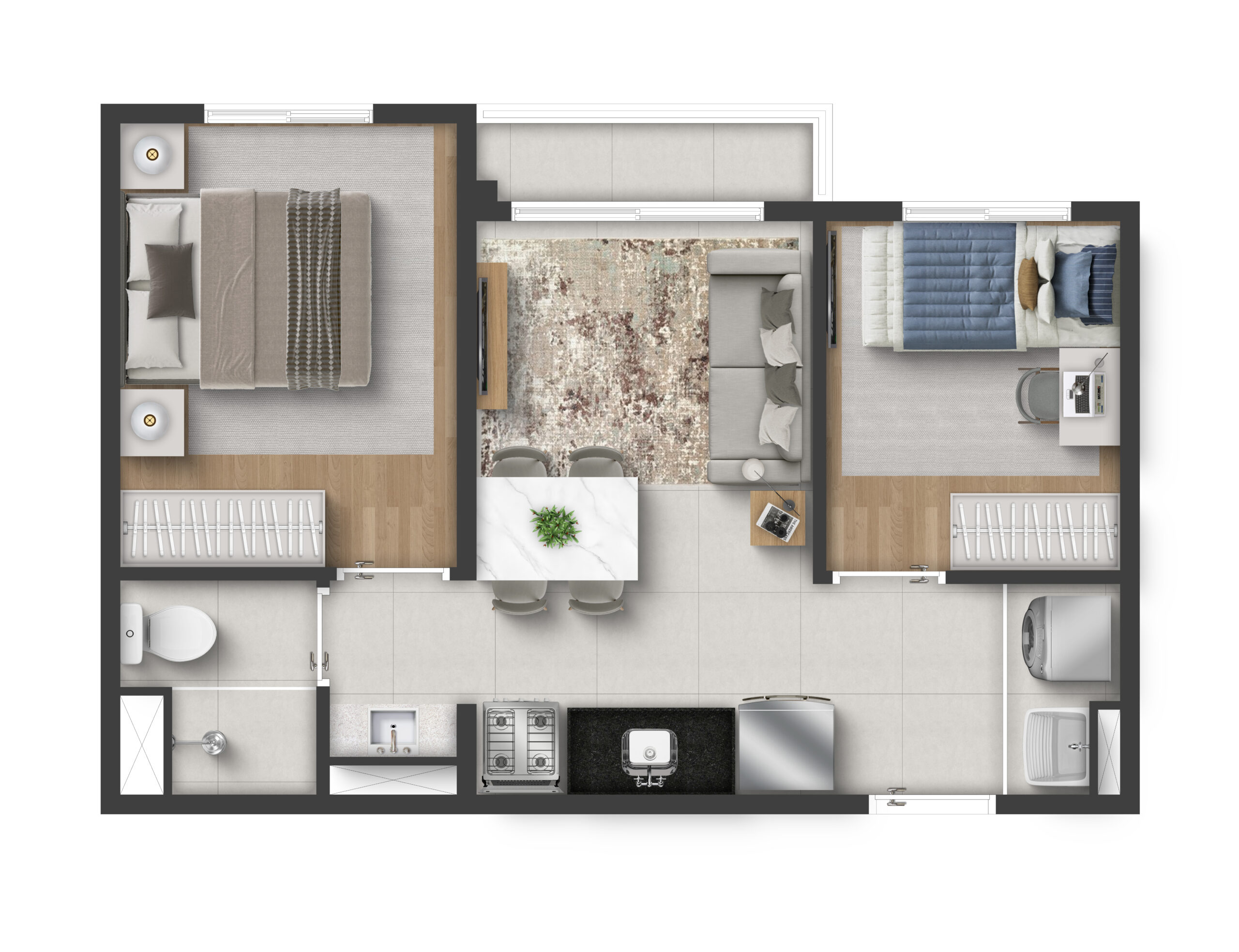 Planta Easy Jaçanã, 2 dormitórios, 36m²