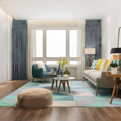 3d rendering loft scandinavian living room with working table and bookshelf