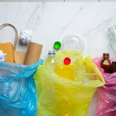 Garbage sorted into garbage bags according to the type.
